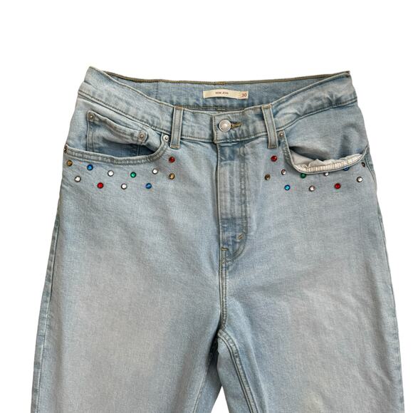 Levi's Jewel Studded High Waisted Mom Jeans Light Wash Denim Size 30 - Picture 3 of 9